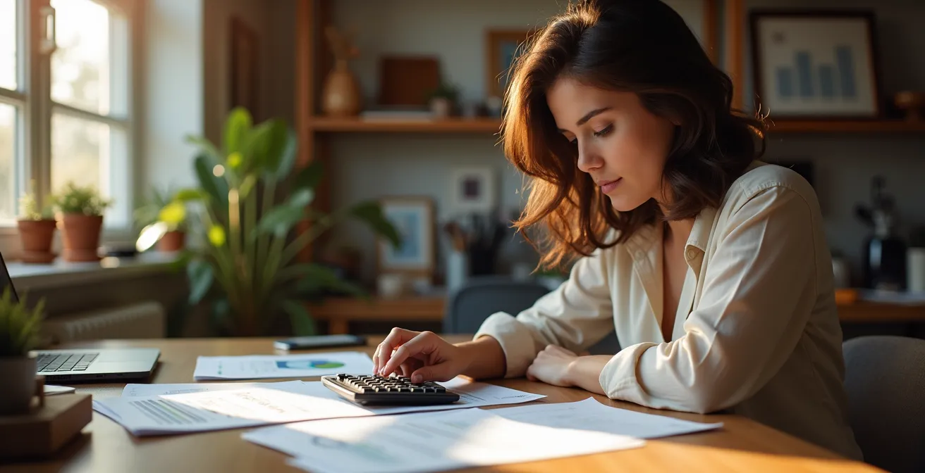 Artist reviewing budget calculations with professional fee guidelines