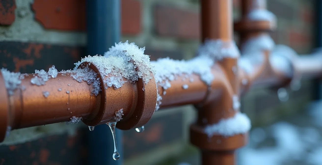 Cross-section of UK house showing different temperature zones for frost protection in winter