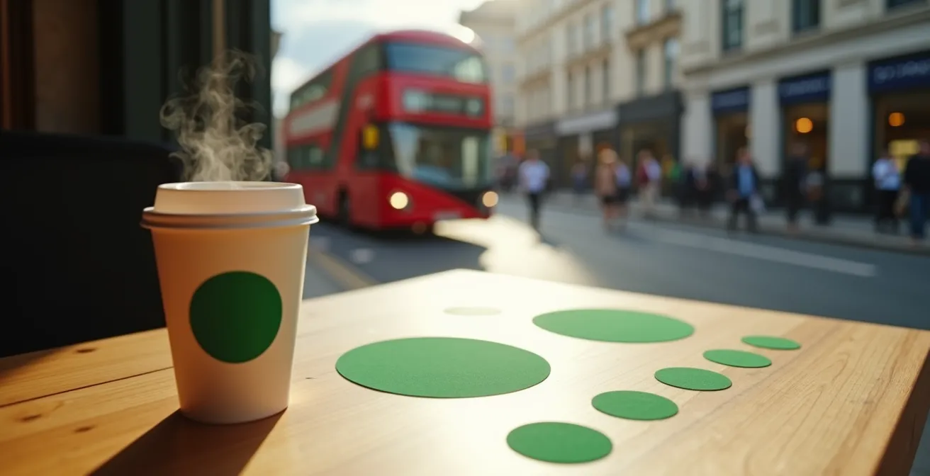 Visual cost comparison chart displayed on a cafe table with coffee cup
