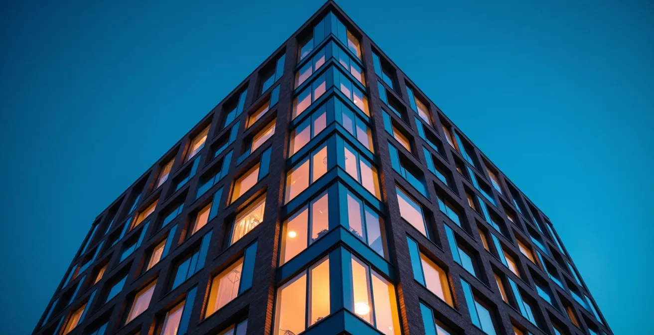 Modern residential apartment building in UK city representing fractional property investment opportunities