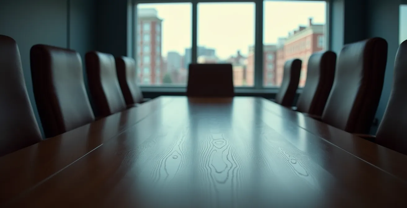 Close-up of empty executive boardroom chairs in Northern England corporate office